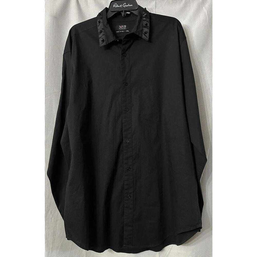 MVP Collection by‎ Mo Vaughn Mens Black Long Sleeve Button Front Shirt Size 2XL